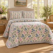 Sweet Pea Hand Block Floral Rhythm quilt set, alternate room view, AI generated mockup