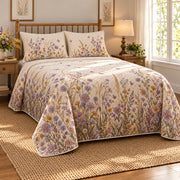 Aster Wild Meadow Walk quilt set, alternate view, AI-generated mockup with diamond quilting