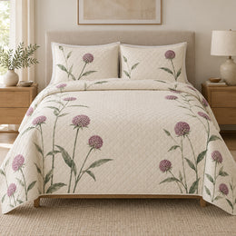 Globe Amaranth Quilt Set, Minimal Botanical Bedding, Thoughtful Floral Gift