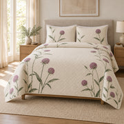 Globe Amaranth Quiet Line Bloom quilt set, alternate view, AI-generated mockup with diamond quilting