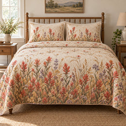 Indian Paintbrush Quilt Set, Prairie Wildflower Bedding, Gift for Gardeners