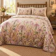Spider Flower Wild Meadow Walk quilt set, alternate view, AI-generated mockup with diamond quilting