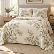 Sweet Alyssum Quiet Line Bloom quilt set, alternate view, AI-generated mockup with diamond quilting