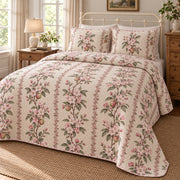 Apple Blossom Orchard Blossom Story quilt set, right view, AI-generated mockup with diamond quilting