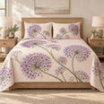 Ornamental Allium Quilt Set, Lavender Floral Bedroom Decor, Gift for Garden Lovers