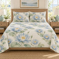 Water Lily Coastal Quilt Set, Soft Blue Bedroom Decor, Lakeside Housewarming Gift
