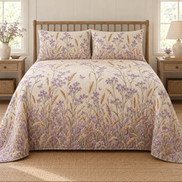 Sea Lavender Wild Meadow Quilt Set, Gift for Flower and Garden Lovers