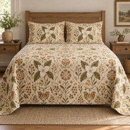 Trillium Folk Art Garden Quilt Set, Gift for Trillium and Garden Lovers