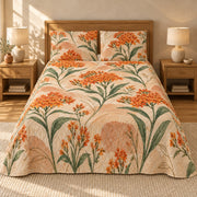Butterfly Milkweed floral quilt set, front view, AI-generated preview