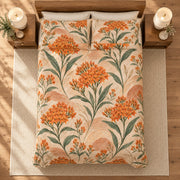 Butterfly Milkweed floral quilt set, overhead view, AI-generated preview