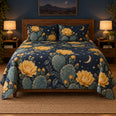 Prickly Pear Blossom Quilt Set, Moonlit Bedding, Gift for Cactus Lovers