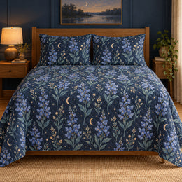 Wild Indigo Quilt Set, Moonlit Floral Bedding, Gift for Native Flower Lovers