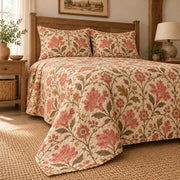 Azalea quilt set, low left angle, AI-generated mockup