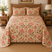 Azalea quilt set, elevated direct frontal view, AI-generated mockup