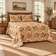 Bird of Paradise Flower quilt set, wide low left angle, AI-generated mockup