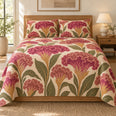 Cockscomb Quilt Set, Graphic Floral Bedding, Gift for Flower and Garden Lovers