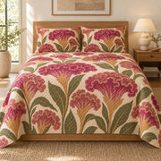 Cockscomb quilt set, centered front view, AI-generated mockup
