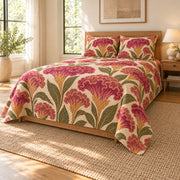 Cockscomb quilt set, wide low right angle, AI-generated mockup