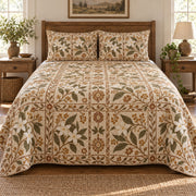 Stephanotis quilt set, centered front view, AI-generated mockup