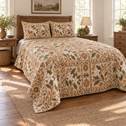 Stephanotis quilt set, wide front-left angle, AI-generated mockup