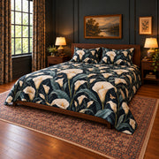 Front-right view of Calla Lily quilt set, AI-generated mockup