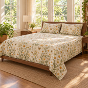 Front-right view of Chamomile quilt set, AI-generated mockup