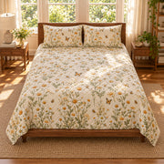 High centered view of Chamomile quilt set, AI-generated mockup