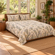 Rosemary Blossoms Quilt Set, wide front-left view, AI-generated product mockup