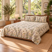 Rosemary Blossoms Quilt Set, wide front-right view, AI-generated product mockup