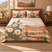 Saguaro Blossom Quilt Set, centered front view, AI-generated product mockup