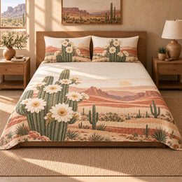 Saguaro Blossom Quilt Set, Southwest Desert Bedding, Gift for Cactus and Garden Lovers