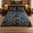 Globe Thistle Midnight Botanical Quilt Set, Moody Floral Bedding, Gift for Thistle Lovers