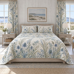 Sea Holly Quilt Set, Coastal Dune Botanical Bedding, Gift for Sea Holly Lovers