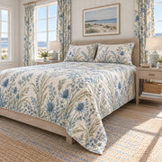 AI mockup of Sea Holly quilt set, right-side view