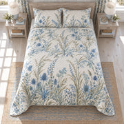 AI mockup of Sea Holly quilt set, centered high overhead view