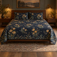Snow Crocus Quilt Set, Midnight Botanical Floral Bedding, Gift for Crocus Lovers