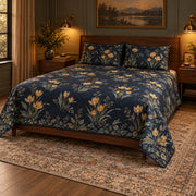 AI mockup of Snow Crocus quilt set, left-side view