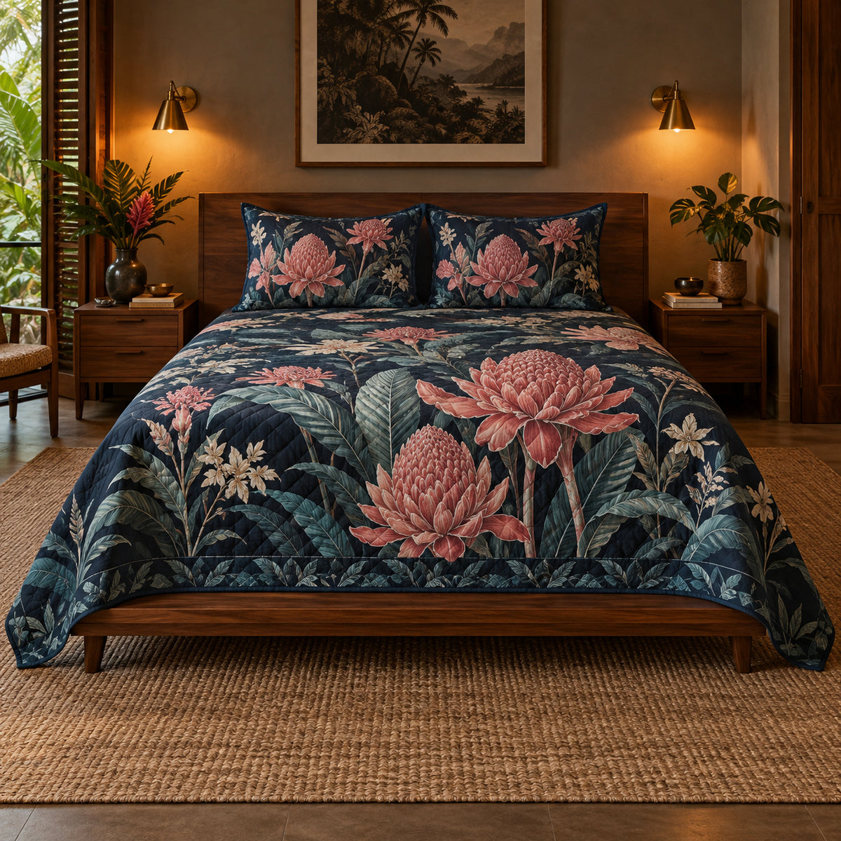 AI mockup of Torch Ginger quilt set, front view