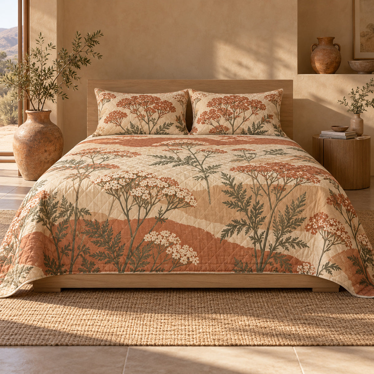 AI mockup of Yarrow quilt set, front view