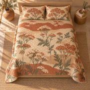 AI mockup of Yarrow quilt set, centered high overhead view