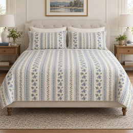 Borage Quilt Set, Classic Blue Botanical Bedding, Gift for Herb Gardeners