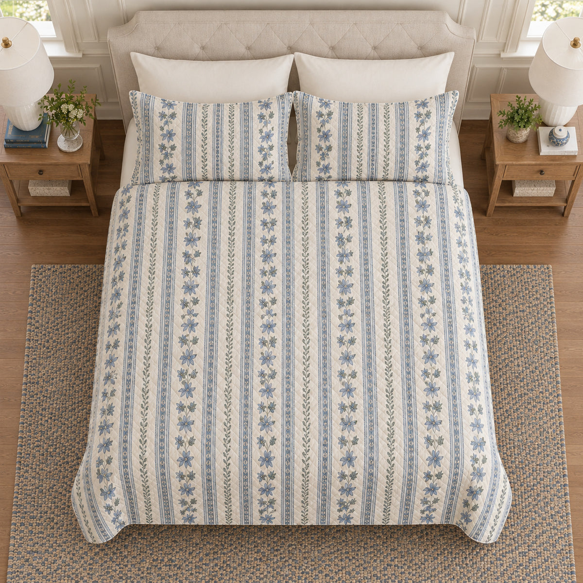 Borage quilt set elevated overhead view