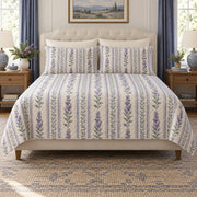 Lilac chaste tree botanical stripe quilt set front view
