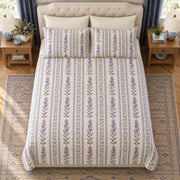 Lilac chaste tree botanical stripe quilt set elevated front view