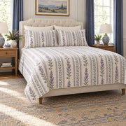 Lilac chaste tree botanical stripe quilt set left angle
