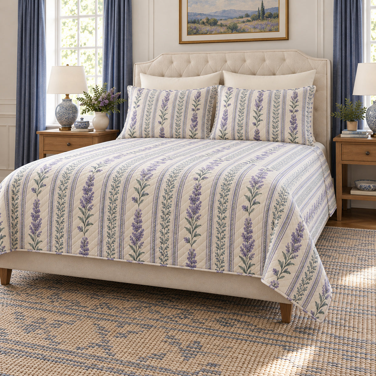 Lilac chaste tree botanical stripe quilt set right angle