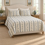 Tea blossom botanical stripe quilt set left angle