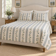 Tea blossom botanical stripe quilt set right angle
