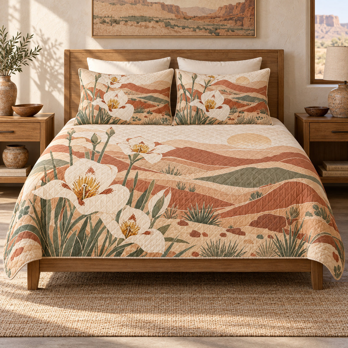Sego lily southwest desert quilt set front view