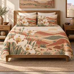 Sego Lily Quilt Set, Southwest Desert Bedding, Gift for Desert Gardeners